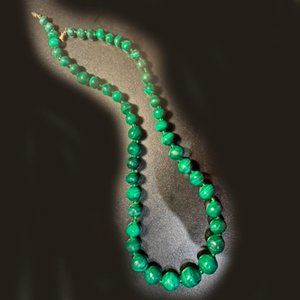 Beautiful Vintage Green Malachite Beaded Graduated Necklace 20"